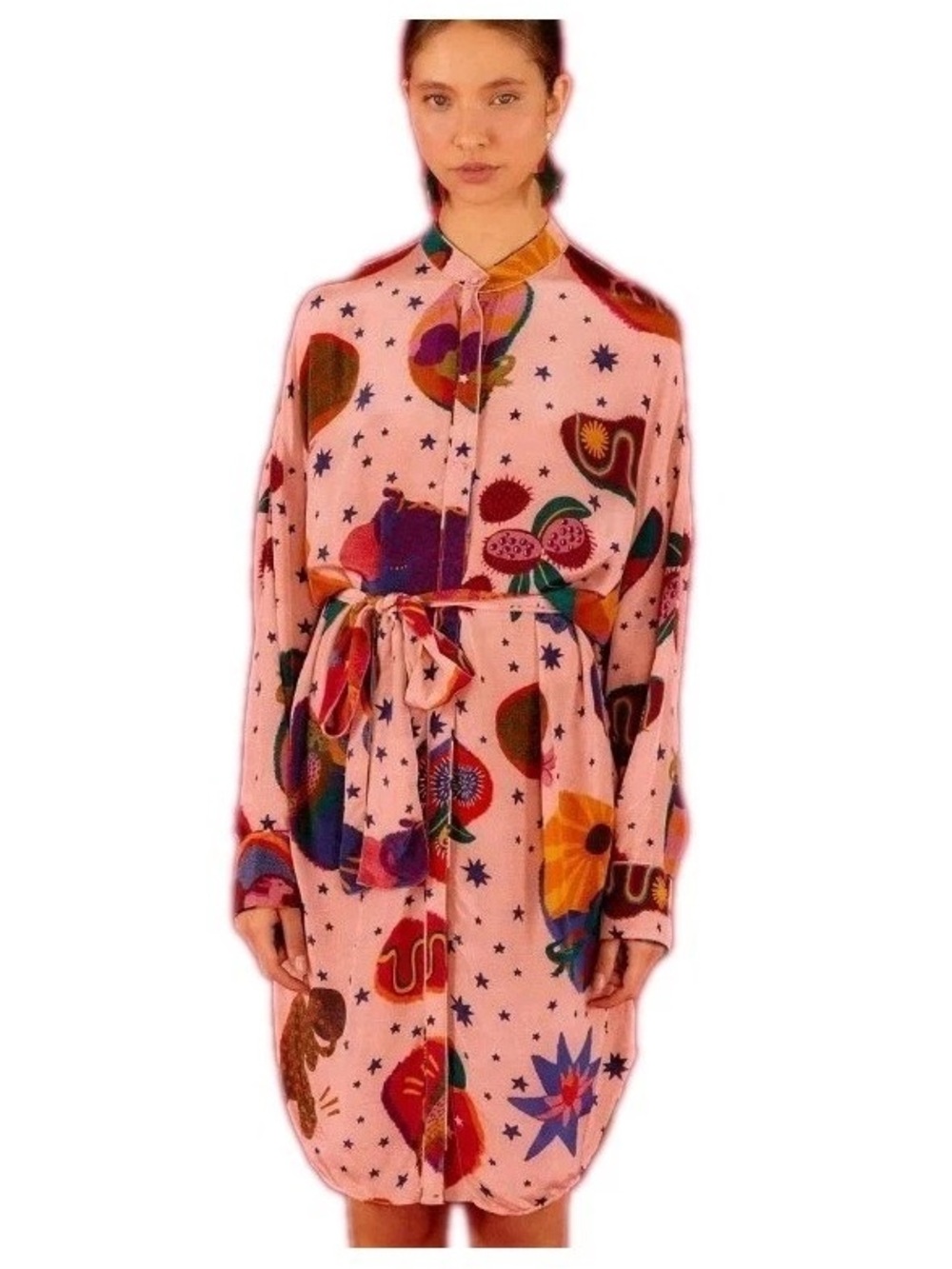 FARM Rio Dream Collage light Pink Tie-Waist Shirt Dress